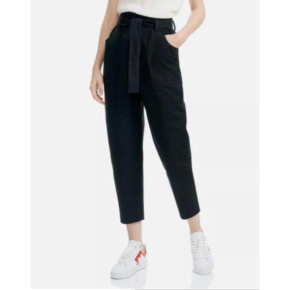 Maje Pants - Maje Pio Cropped Tapered Belted Pants In Black Size 34 (US 4) Career Casual D33